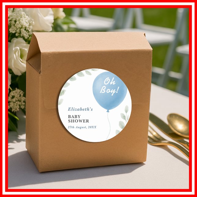 Sticker Rond Baby Shower pour Garçon Oh Boy (Créateur téléchargé)