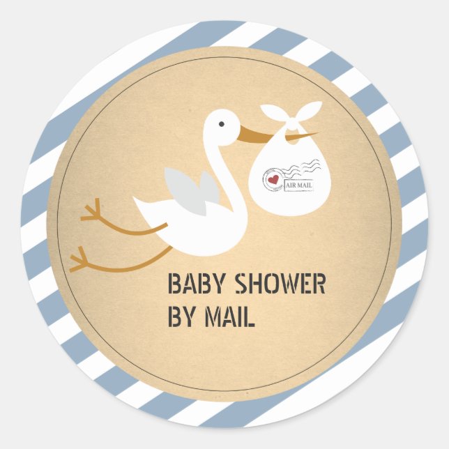 Sticker Rond Baby shower pour garçon Stork par courrier (Devant)