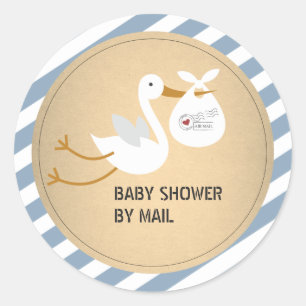Sticker Rond Baby shower pour garçon Stork par courrier
