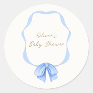 Sticker Rond Baby shower pour garçon Vintage bleu en ruban