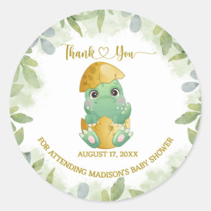 Sticker Rond Baby shower pour garçons de dinosaures vert