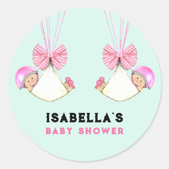 Sticker Rond Baby-Shower pour Jumelles (Devant)