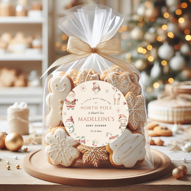 Sticker Rond Baby Shower pour la livraison du Père Noël par le  (North Pole Christmas Express Delivery Baby Shower Classic Round Sticker)