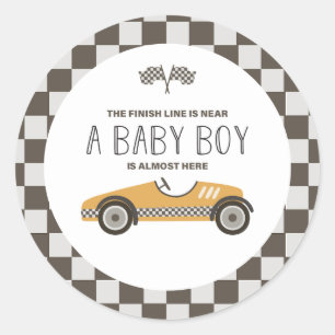 Sticker Rond Baby Shower pour voiture de course jaune vintage