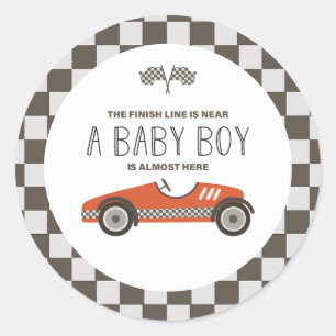 Sticker Rond Baby Shower pour voiture de course rouge vintage