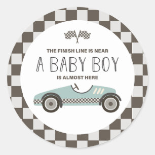Sticker Rond Baby Shower pour voiture de course vintage