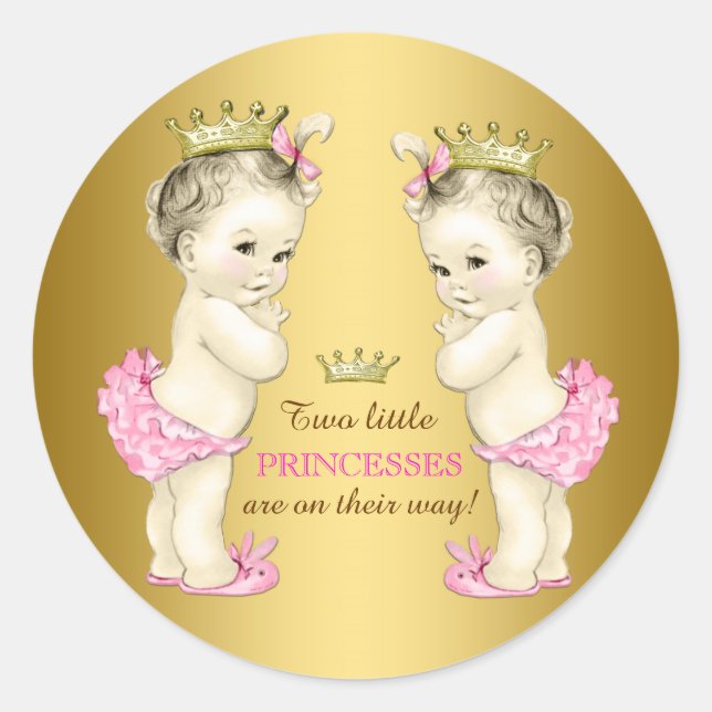 Sticker Rond Baby shower Princess Twin Girl (Devant)