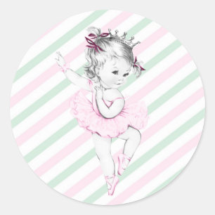 Sticker Rond Baby Shower Princesse Ballerine Rose Vintage