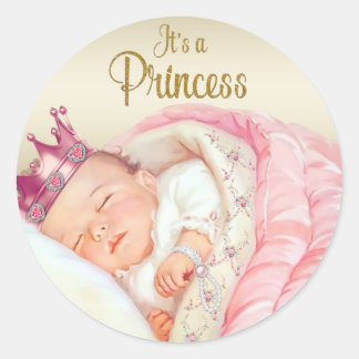 Sticker Rond Baby shower princesse Vintage rose