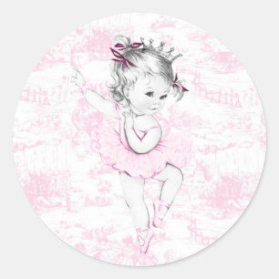 Sticker Rond Baby shower princesse vintage rose Ballerina
