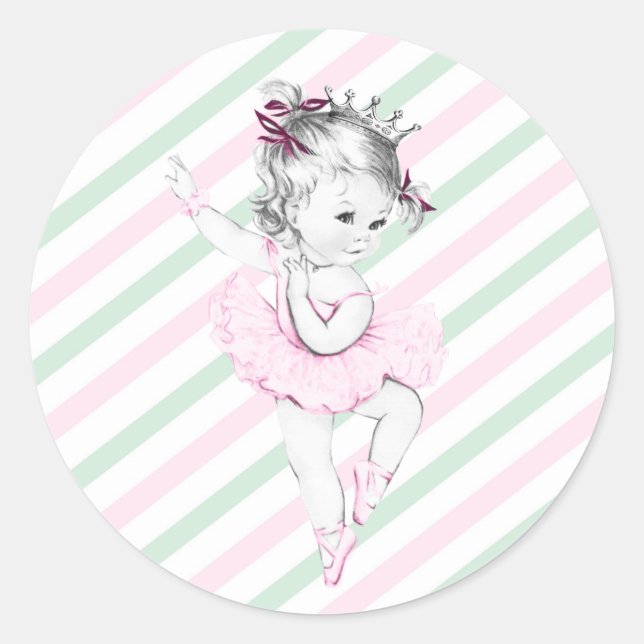 Sticker Rond Baby shower princesse vintage rose Ballerina (Devant)