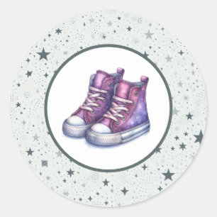 Sticker Rond Baby shower Purple Baby High Tops