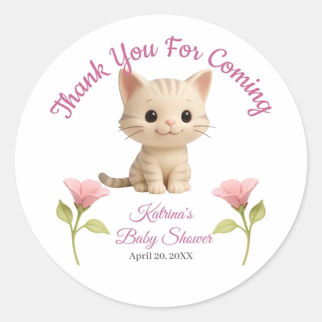 Sticker Rond Baby shower Purr-fect bébé fille chaton (Devant)