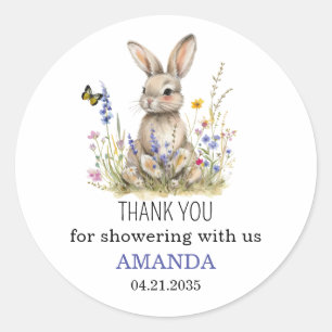 Sticker Rond Baby Shower Quelques fleurs sauvages de lapin auto