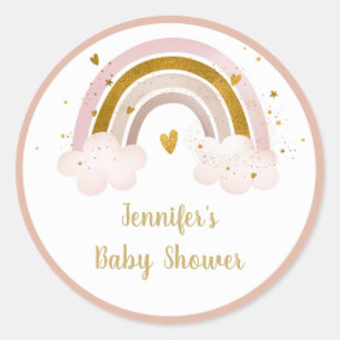 Sticker Rond Baby shower Rainbow Neutral Gold Pastel