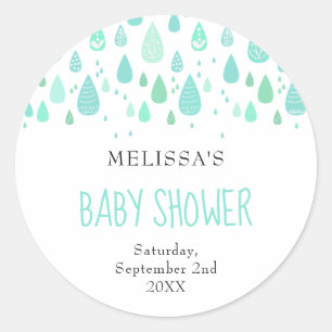 Sticker Rond Baby shower Raindrops mignon / Saupoudrer