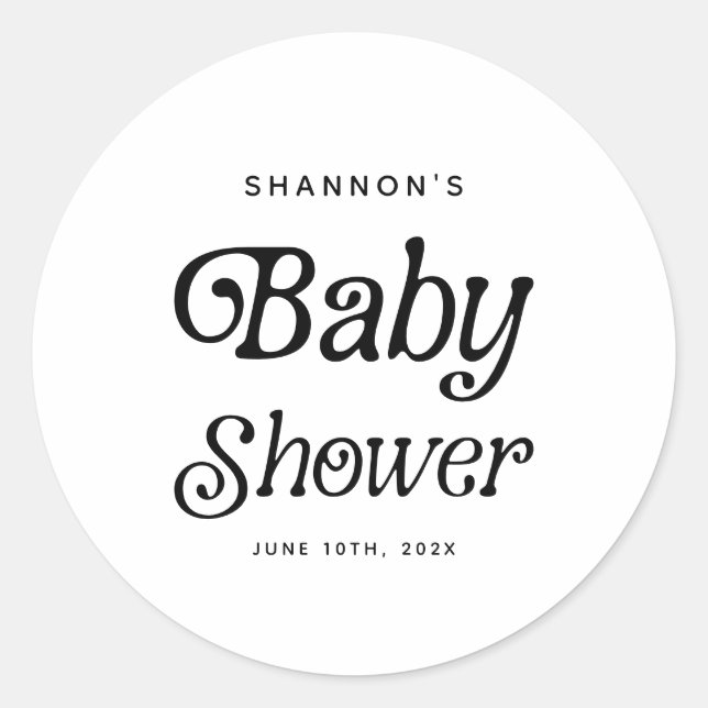 Sticker Rond Baby shower rétro noir et blanc minimal (Devant)
