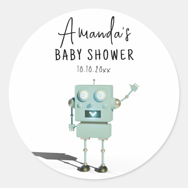 Sticker Rond Baby-Shower Robot garçon  (Devant)