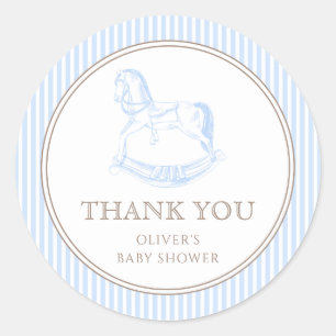 Sticker Rond Baby shower Rocking Horse Blue Toile De Jouy