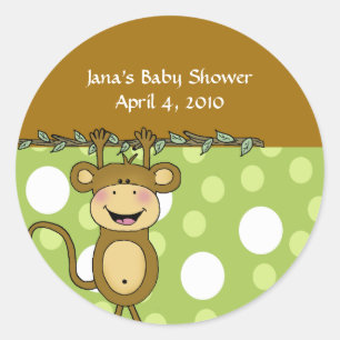 Sticker Rond Baby shower rond BABY MONKEY Favoriser les autocol