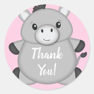 Sticker Rond Baby shower rose âne
