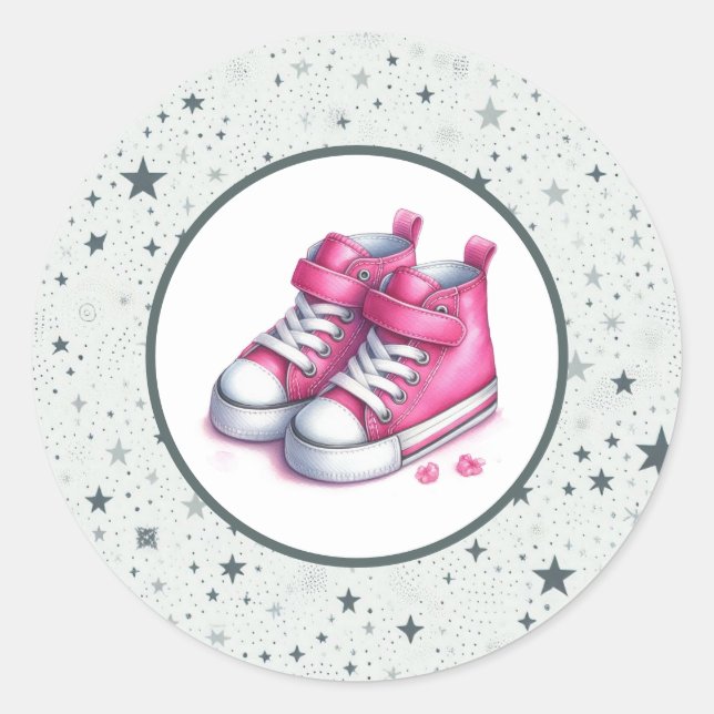 Sticker Rond Baby shower rose Baby High Tops (Devant)
