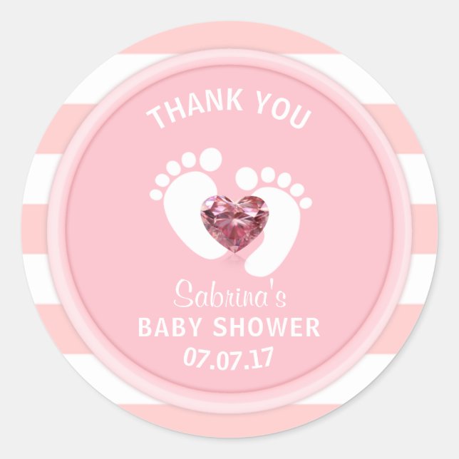 Sticker Rond Baby shower Rose Blancs Cute / Fille Sprinkle (Devant)