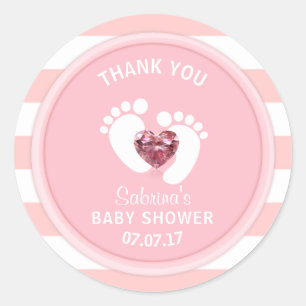 Sticker Rond Baby shower Rose Blancs Cute / Fille Sprinkle