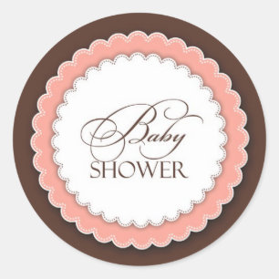 Sticker Rond Baby shower rose/Brown