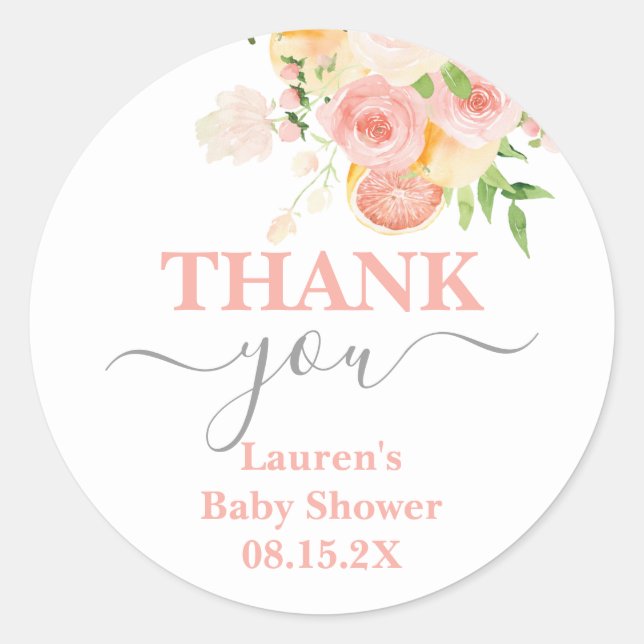 Sticker rond Baby shower rose Citrus (Devant)