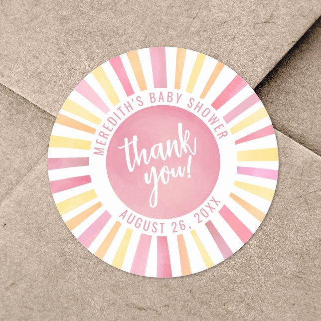Sticker Rond Baby Shower Rose Clair (Pink Sun Baby Shower Classic Round Sticker)
