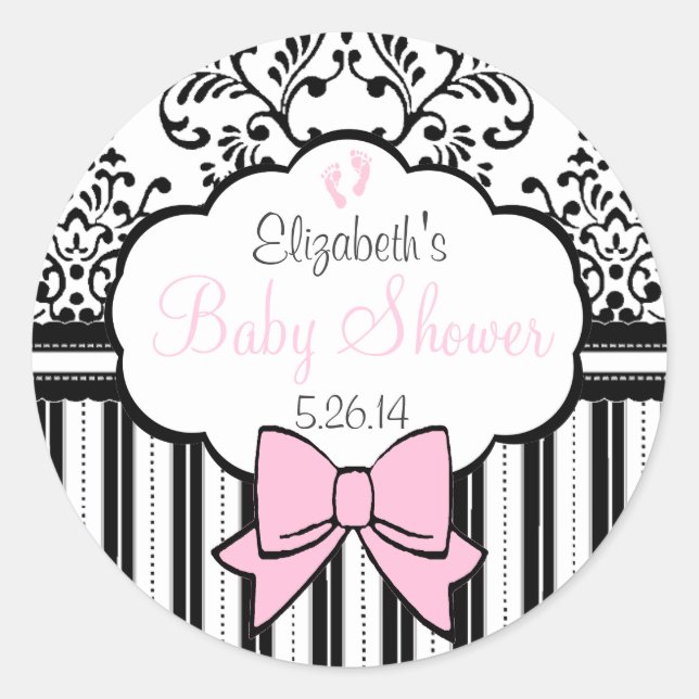 Sticker Rond Baby shower rose Damask (Devant)