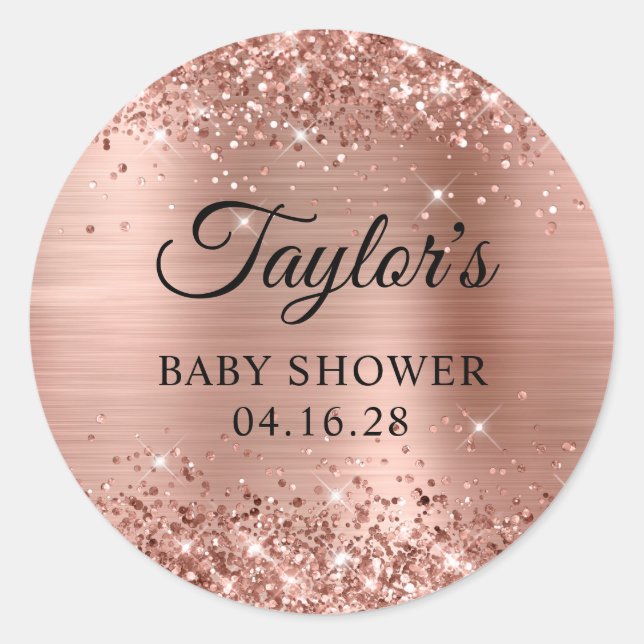 Sticker Rond Baby shower Rose d'huile d'or (Devant)
