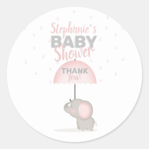 Sticker Rond Baby shower rose éléphant bébé