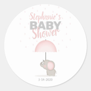 Sticker Rond Baby shower rose éléphant bébé