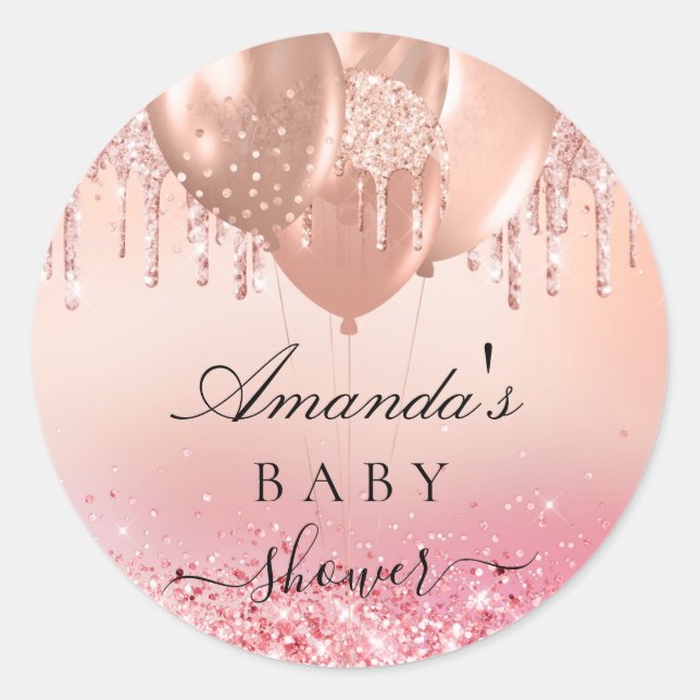 Sticker Rond Baby shower rose en or ballons (Devant)