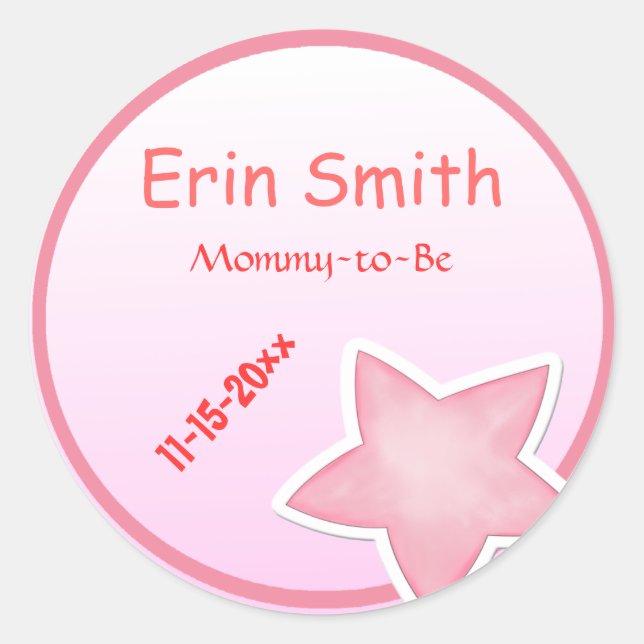 Sticker Rond Baby shower rose étoile (Devant)
