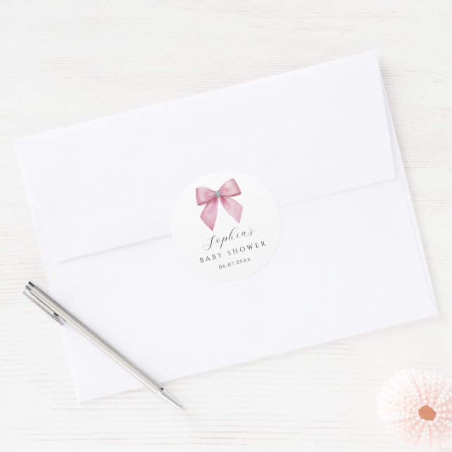 Sticker Rond Baby-Shower Rose Fille  (Enveloppe)