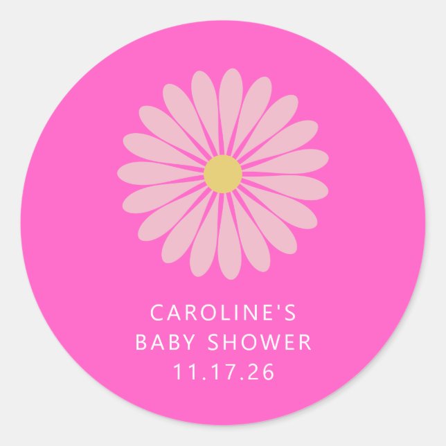 Sticker Rond Baby shower rose fleur scandinave mignon personnal (Devant)