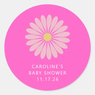 Sticker Rond Baby shower rose fleur scandinave mignon personnal