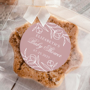 Sticker Rond Baby shower Rose floral Dusty