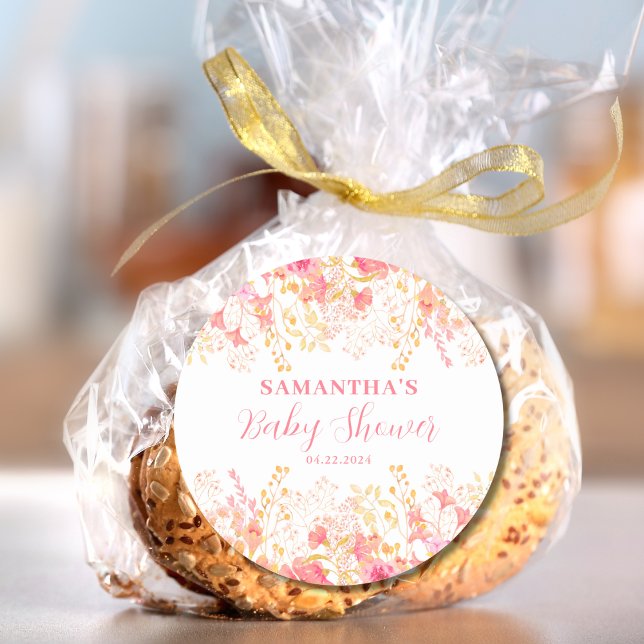 Sticker Rond Baby shower rose floral fille (Créateur téléchargé)