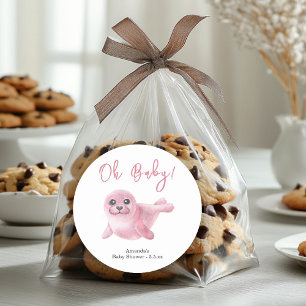 Sticker Rond Baby-Shower Rose Foca