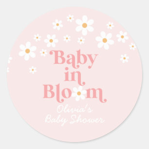 Sticker Rond Baby shower rose marguerite rétro