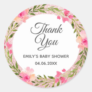 Sticker Rond Baby shower Rose Merci de  de  de couronne de fleu