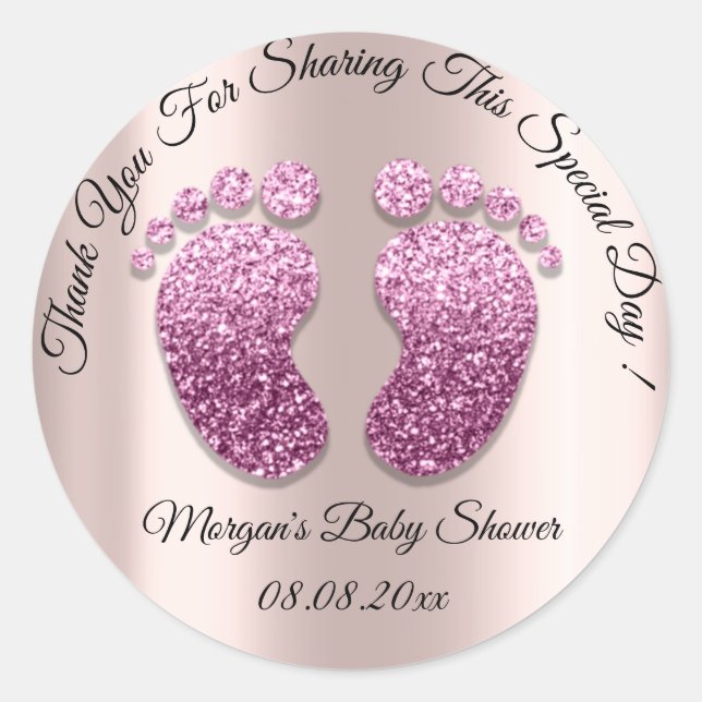 Sticker Rond Baby shower rose Parties scintillant Pieds Favoris (Devant)