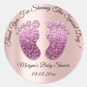 Sticker Rond Baby shower rose Parties scintillant Pieds Favoris