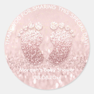Sticker Rond Baby shower rose Parties scintillant Pieds Favoris