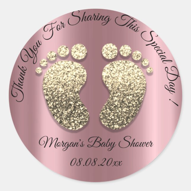 Sticker Rond Baby shower rose Parties scintillant Pieds Favoris (Devant)
