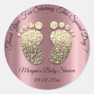 Sticker Rond Baby shower rose Parties scintillant Pieds Favoris